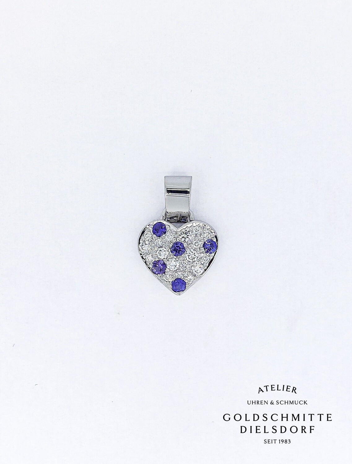 Anhänger Herz mit Saphir und Brillanten Weissgold 750