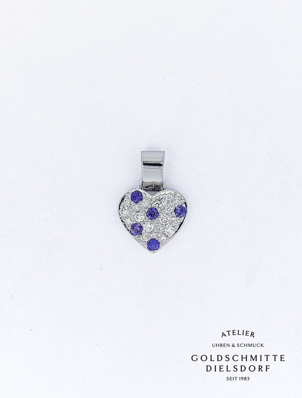 Anhänger Herz mit Saphir und Brillanten Weissgold 750