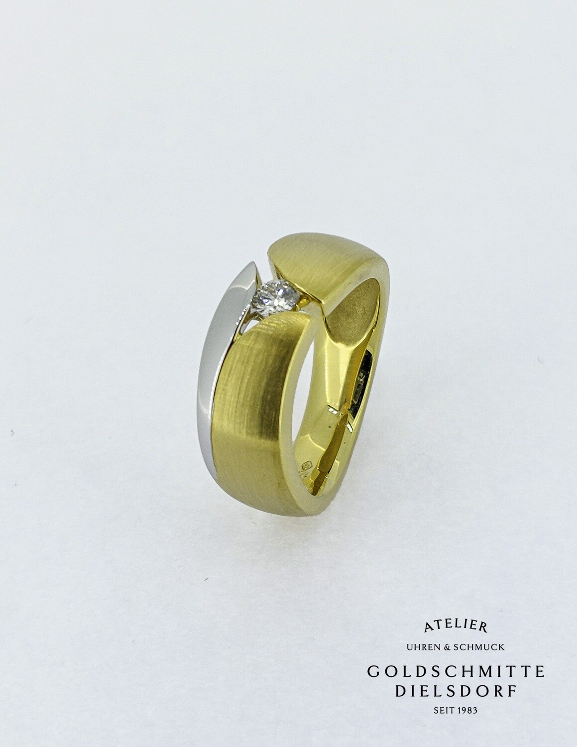 Solitär Ring mit 1 Brillant bicolor