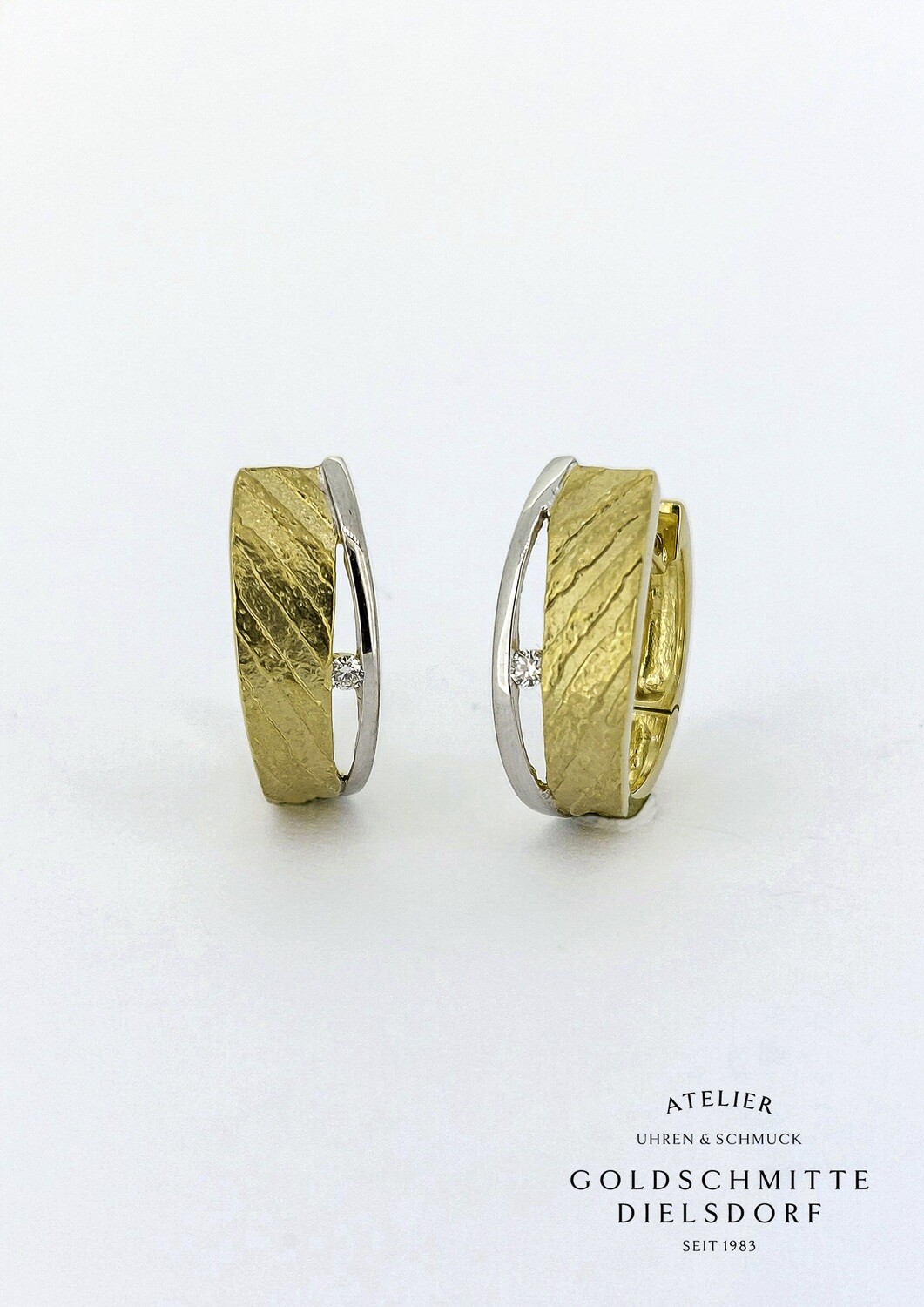 Klappcreolen bicolor Gelbgold 750 / Weissgold 750 mit Brillanten