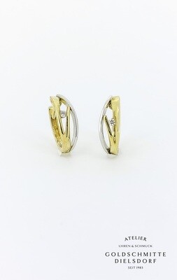 Klappcreolen bicolor Gelbgold 750 / Weissgold 750 mit Brillanten