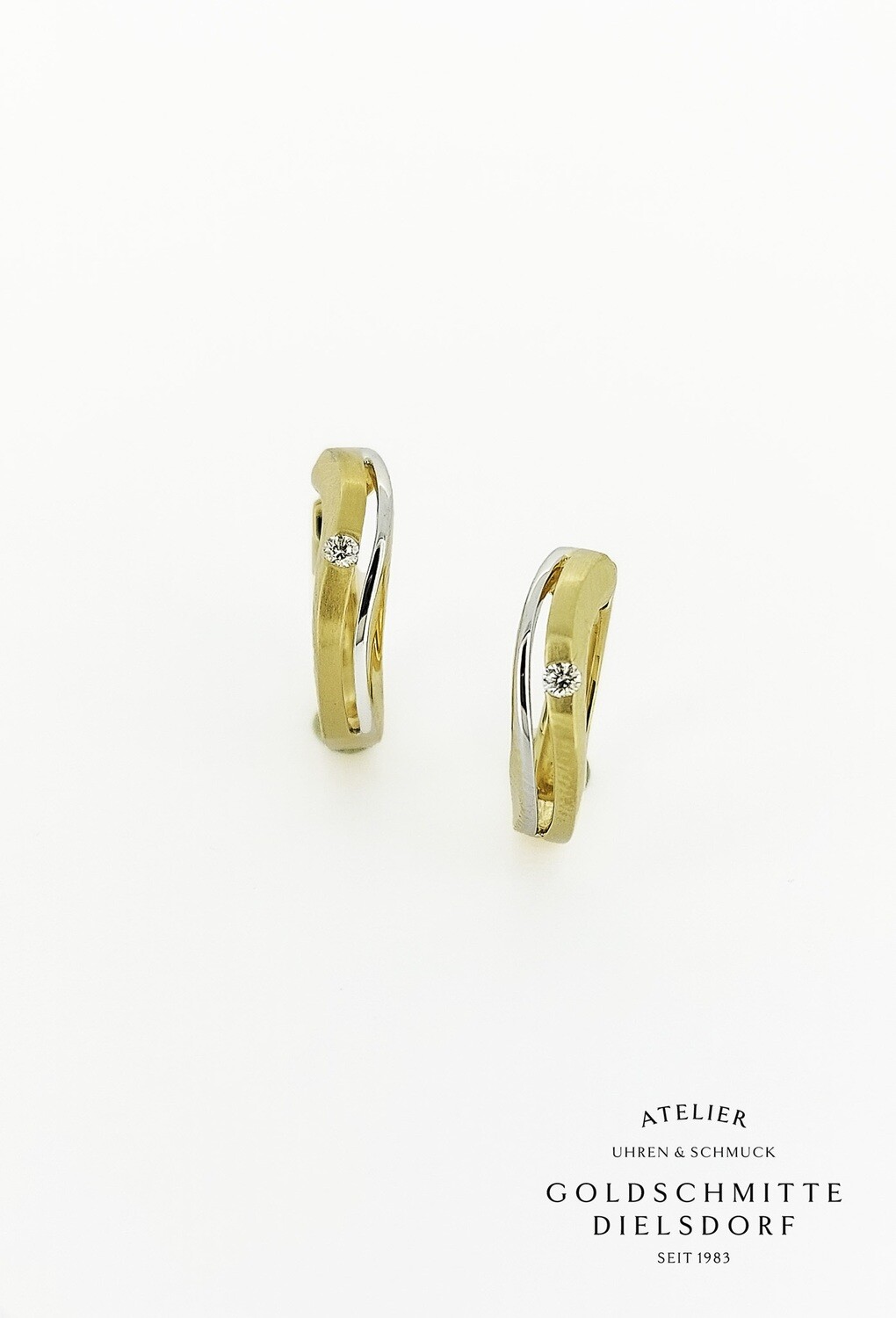 Klappcreolen bicolor Gelbgold 750 / Weissgold 750 mit Brillanten