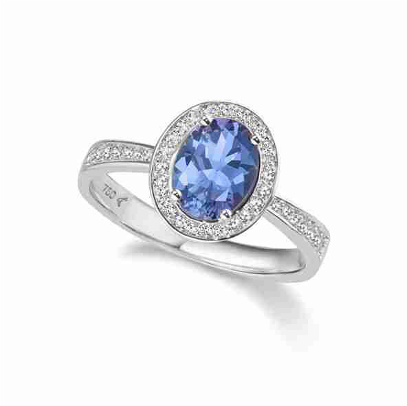 Damenring Weissgold 750 mit 1 Tansanit und Brillant - Entourage