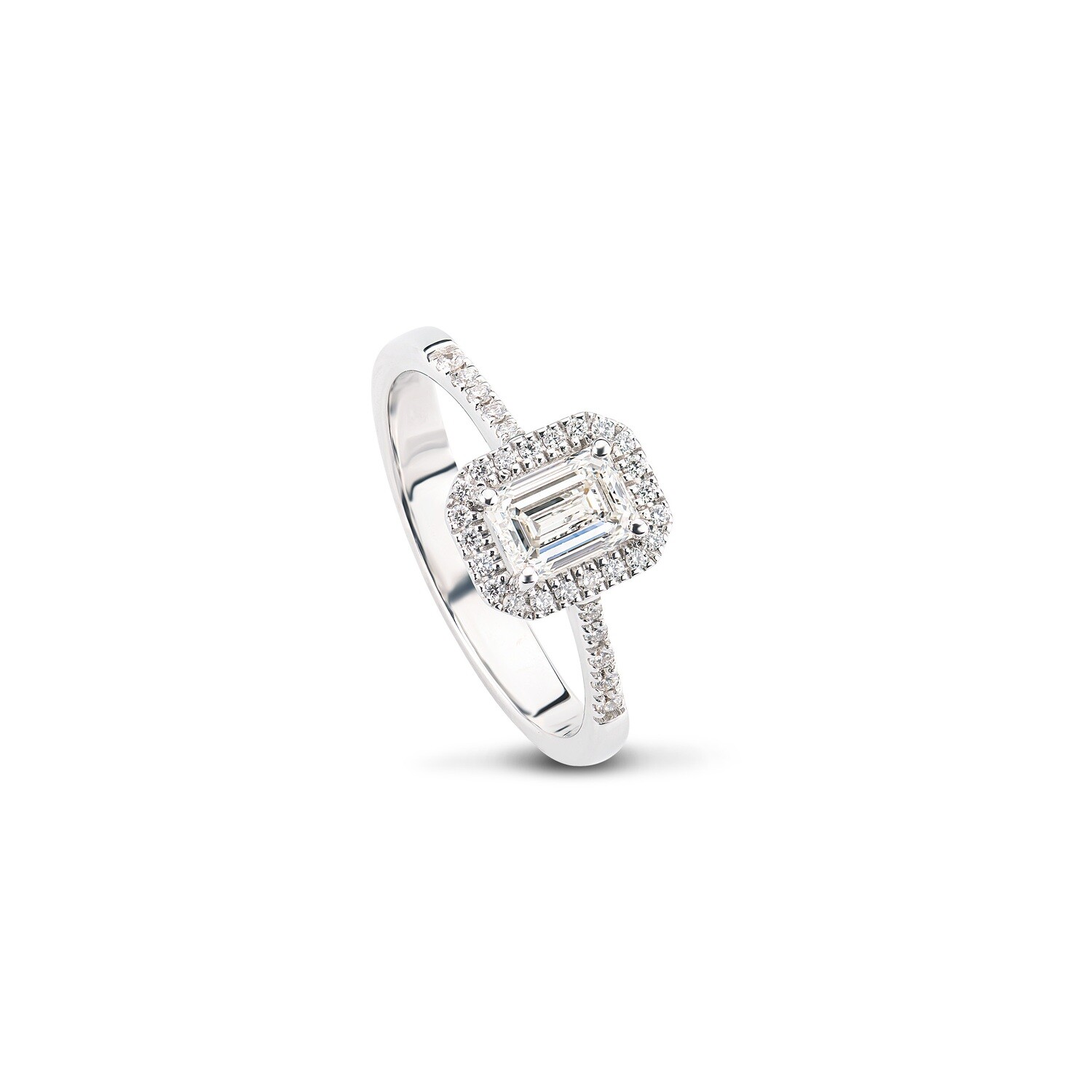 Solitär Ring mit Smaragdschliff Diamant Weissgold 750