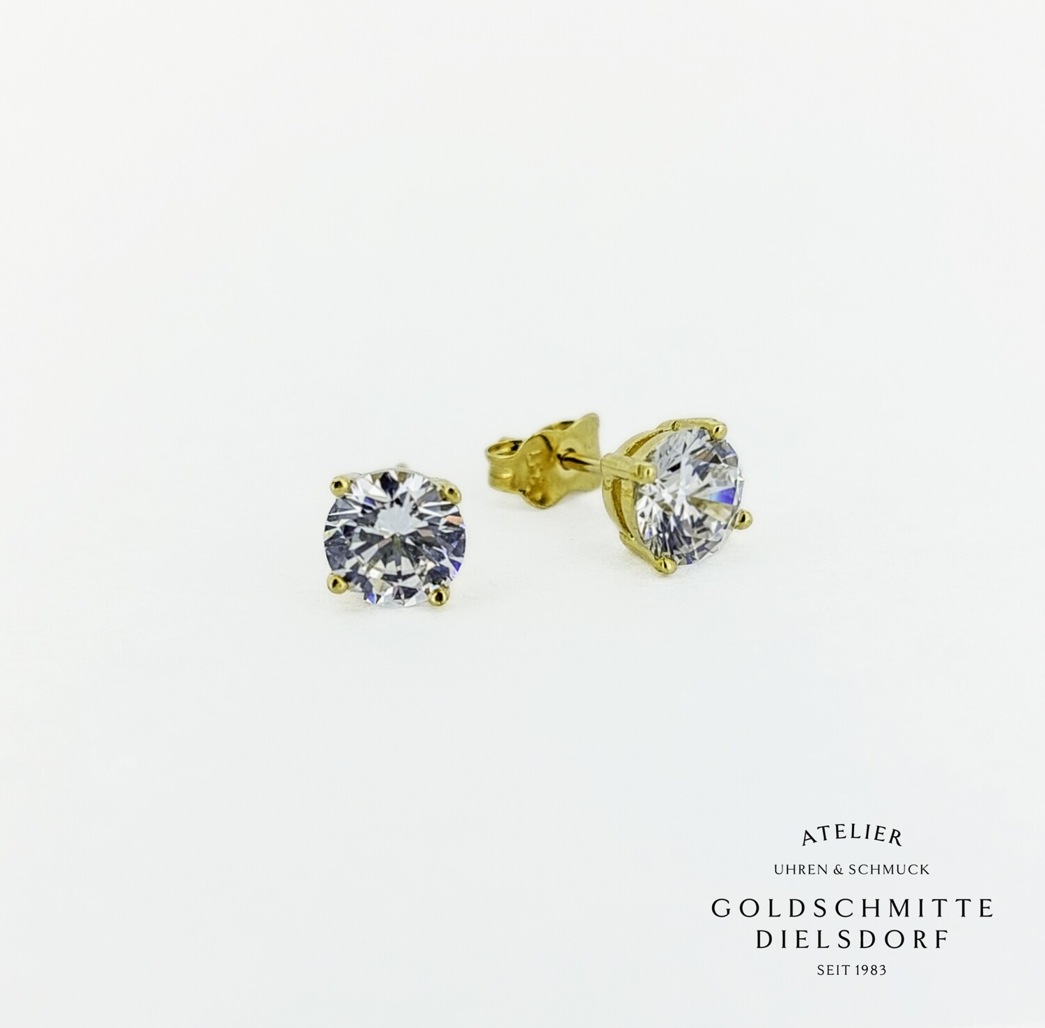 Solitär - Ohrstecker mit 2 Zirkonia Gelbgold 750