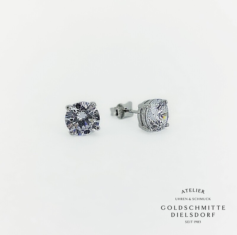 Solitär - Ohrstecker mit 2 Zirkonia Weissgold 750