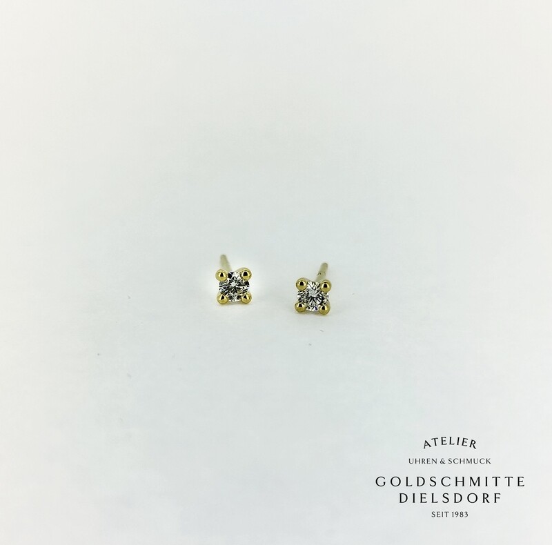 Solitär - Ohrstecker mit 2 Brillanten Gelbgold 750