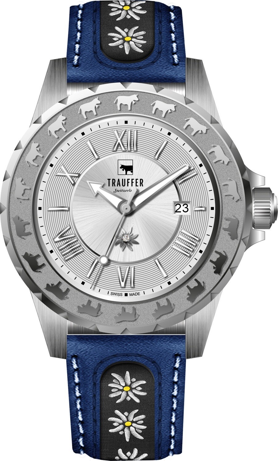 Trauffer Alpenaufzug Damen Silbrig mit Lederband blau