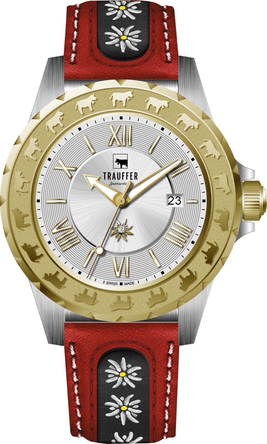 Trauffer Alpenaufzug Damen Bicolor mit Lederband rot