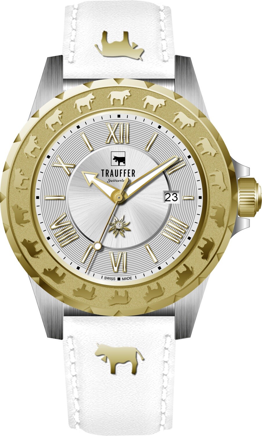 Trauffer Alpenaufzug Damen Bicolor mit Lederband weiss
