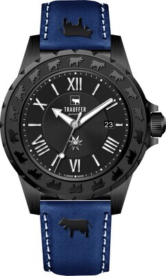 Trauffer Alpenaufzug Damen schwarz mit Lederband blau Trauffer Alpenaufzug Damen schwarz mit Lederband blau