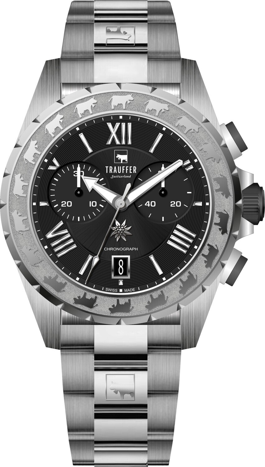 Trauffer Chrono Alpenaufzug Herren Edelstahl