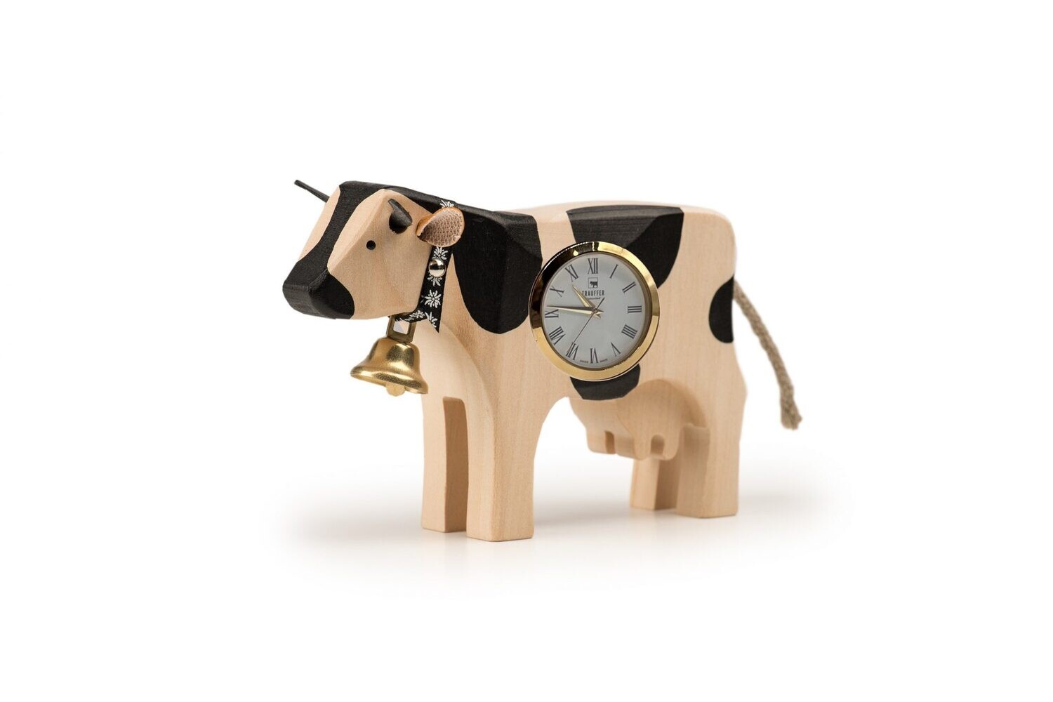 Trauffer Tischuhr Kuh 3 schwarz/gold mini