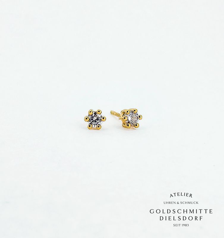 Solitär - Ohrstecker mit 2 Zirkonia Gelbgold 750