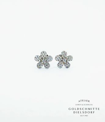 Ohrstecker Blumenmotiv Weissgold 750 mit Brillanten