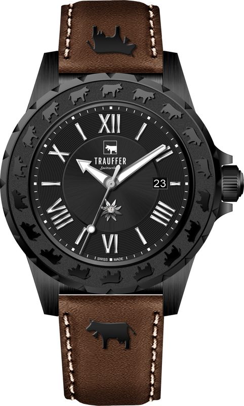 Trauffer Alpenaufzug Damen schwarz mit Lederband braun Trauffer Alpenaufzug Damen schwarz mit Lederband braun