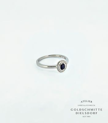 Damenring Weissgold 750 mit Saphir und Brillant Entourage