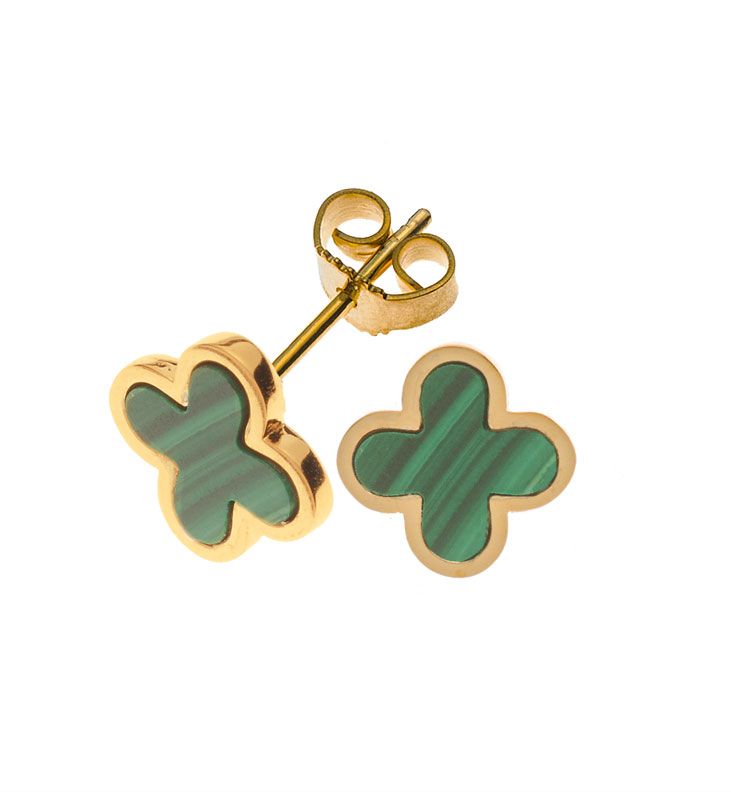 Ohrstecker Gelbgold 750 mit Malachit Kleeblätter