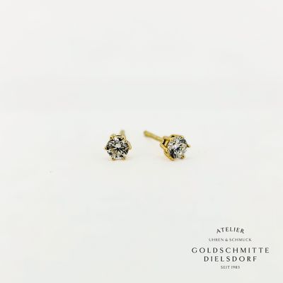 Solitär - Ohrstecker mit 2 Zirkonia Gelbgold 750