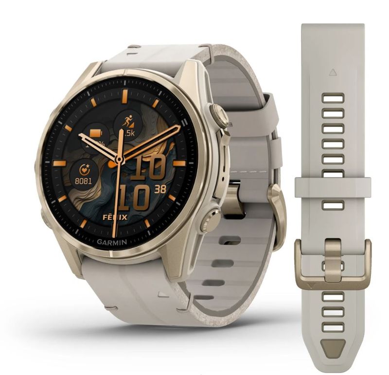 Garmin Fenix 8 - 43mm AMOLED Sapphire Nebelgrau / Softgold