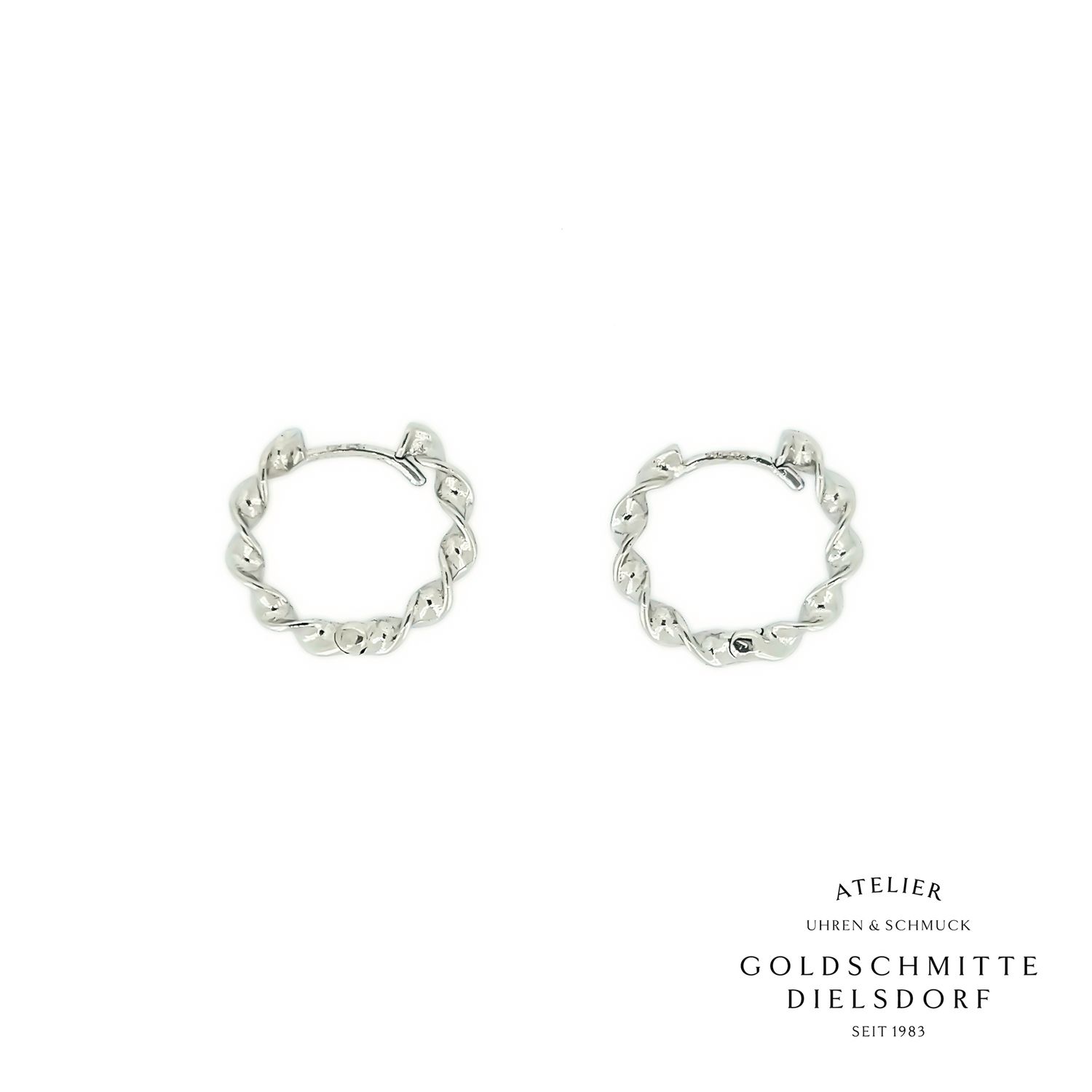 Klappcreolen Kordelmuster in Weissgold 750