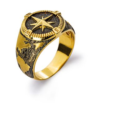 Herren Ring Gelbgold 750 - schwarz