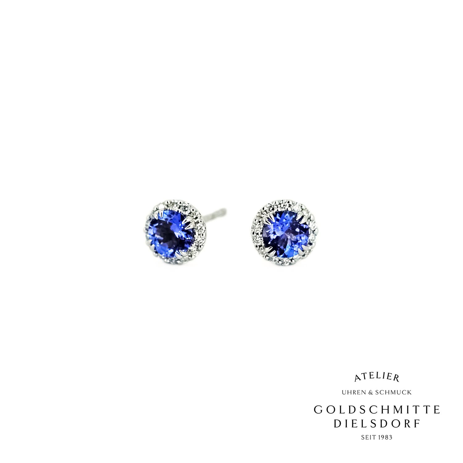 Ohrstecker Weissgold 750 mit Tansanit und Brillant - Entourage