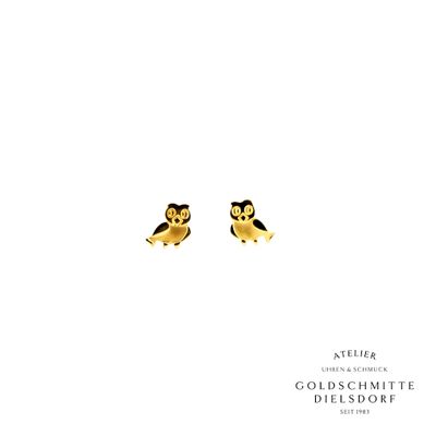 Kinder Ohrstecker EULE Gelbgold 750