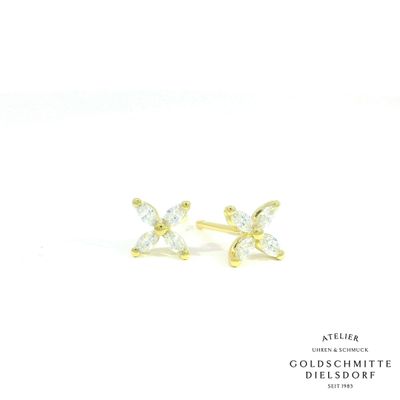 ​Ohrstecker aus Gelbgold 750 mit Diamanten im Marquiesschliff – Blütendesign