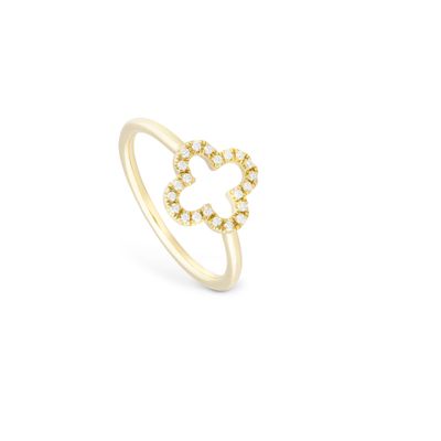 Feiner Kleeblatt-Ring – Gelbgold 750 mit Brillanten