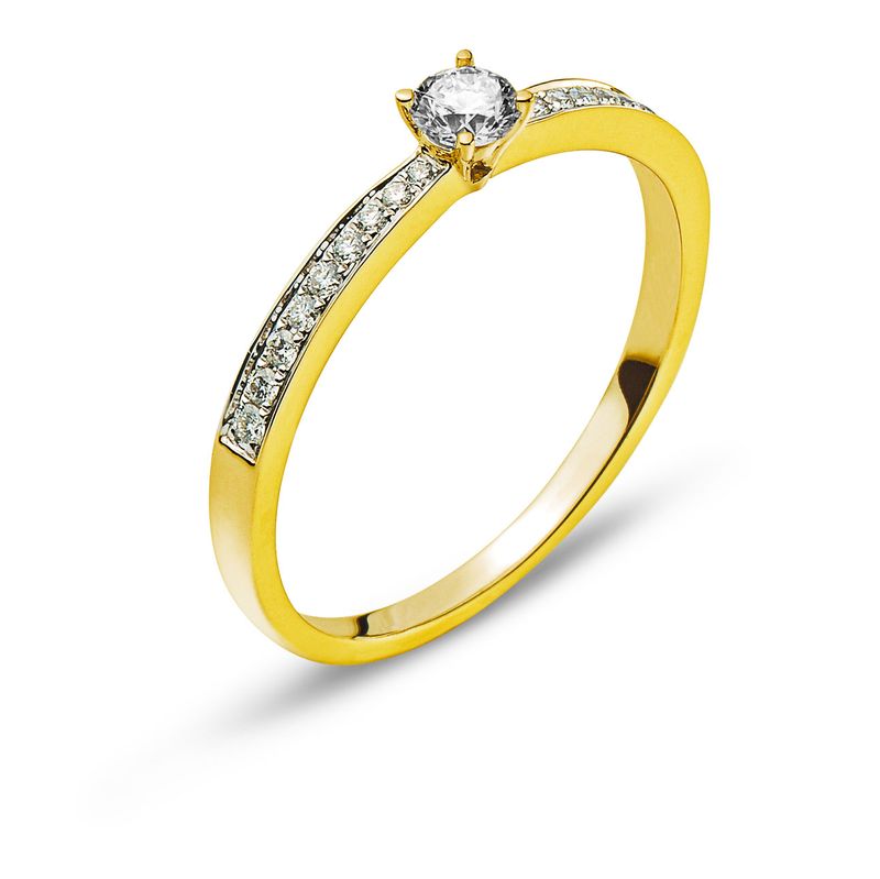 Solitär Ring mit 19 Brillanten Gelbgold 750