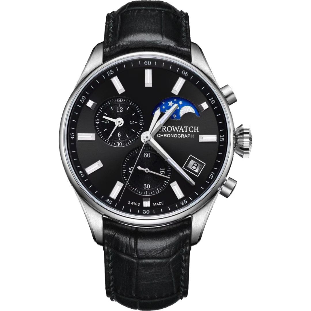 Aerowatch Les Grandes Classiques Chrono Moon Phase Schwarz