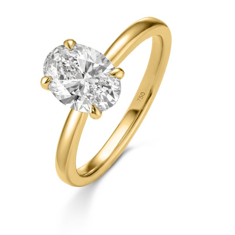 Solitär Ring Gelbgold 750 mit Labor Diamant im Ovalschliff 1.52 ct. Solitär Ring Gelbgold 750 mit Labor Diamant im Ovalschliff 1.52 ct.
