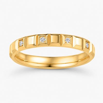 Trauring mit Brillanten mit geometrischer Struktur in Gelbgold 750