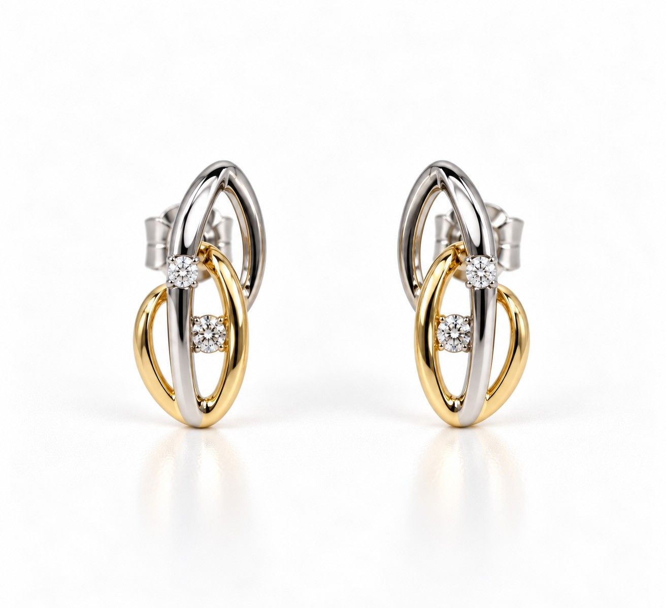 Ohrstecker in ovalem Design aus Gelb- und Weissgold 750