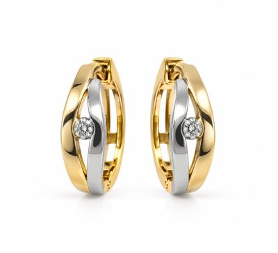 Bicolor-Scharniercreolen mit Brillanten – Gelbgold & Weissgold 750