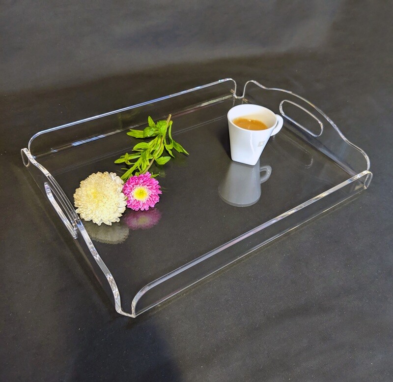 Vassoio in plexiglass trasparente con manici cm. 36 x 27 x H. 6
