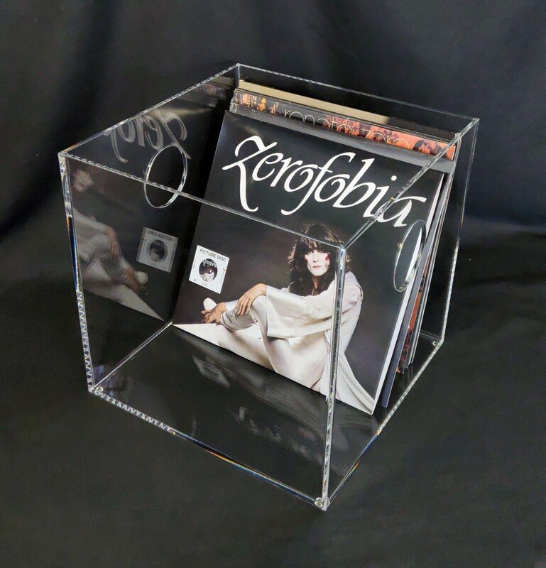 Contenitore portadischi vinili in plexiglass trasparente a cubo