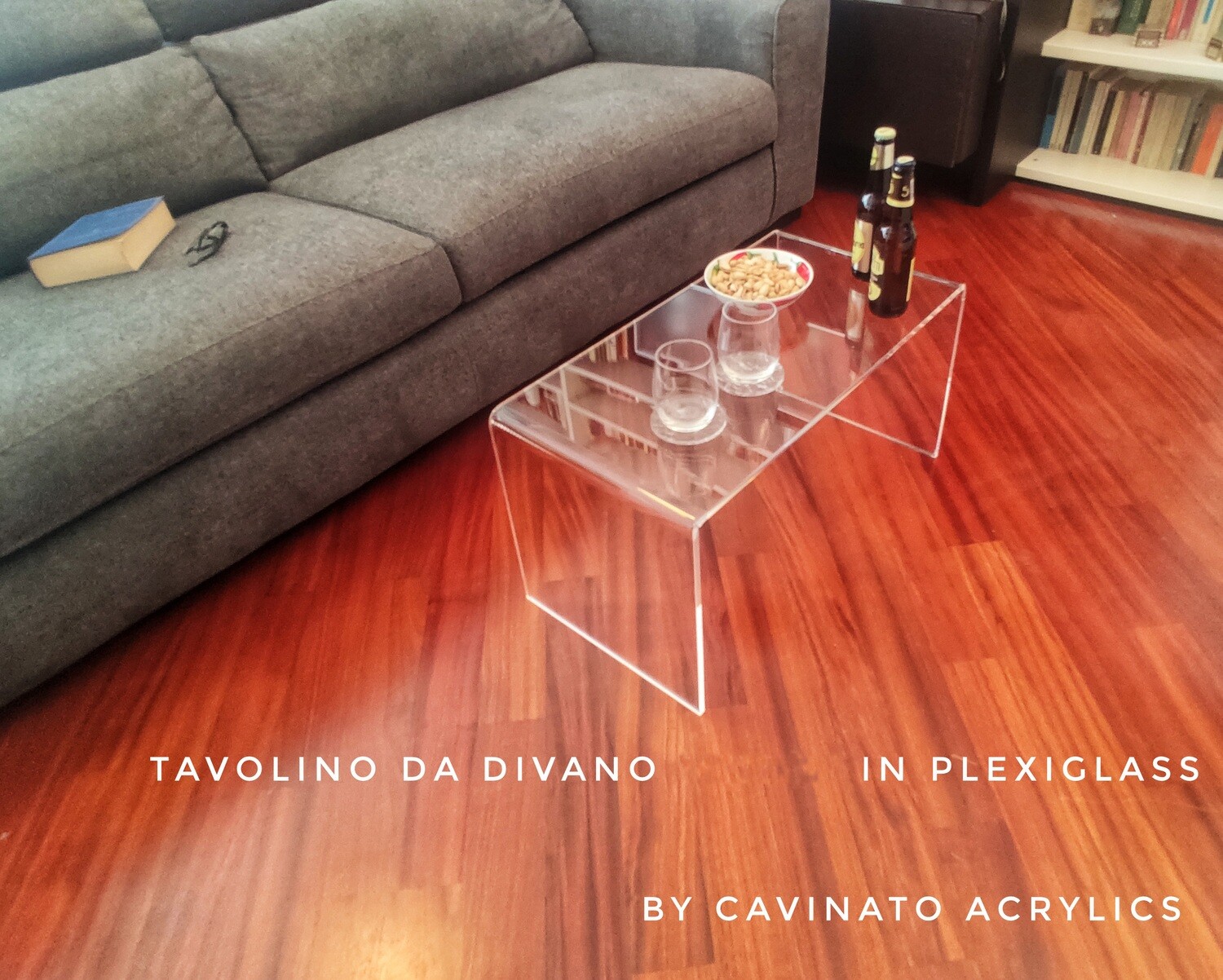 Cavinato acrylics - Tavolino da divano "STREAM" in plexiglass trasparente. Spessore 1 cm. Made in ITALY (70x35xH. 35)