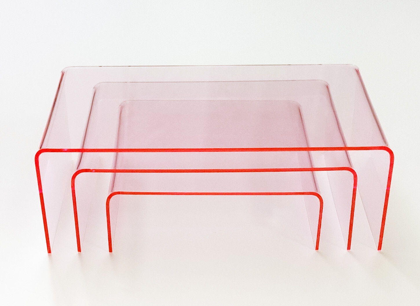 Alzate espositori in plexiglass (set da 3 alzatine) rosa fluo trasparente