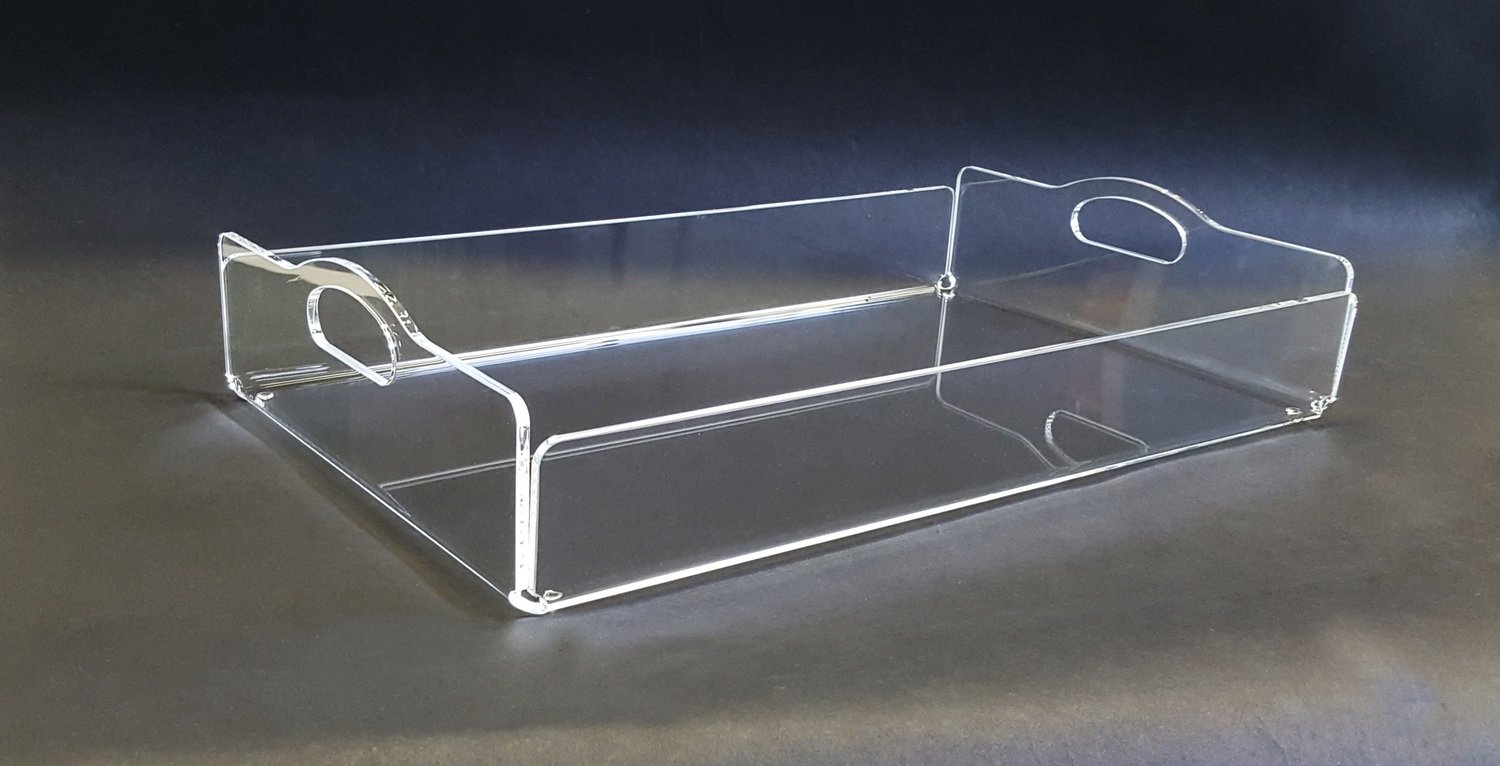 Vassoio in plexiglass trasparente con manici cm. 49,5x30xH. 10
