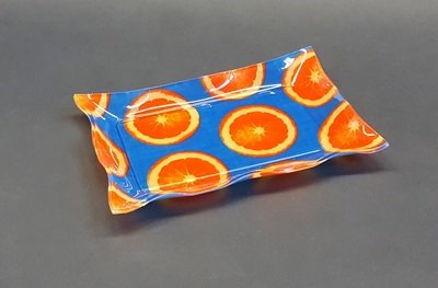 Vuotatasche - vassoietto in plexiglass con tessuto "Blue orange"