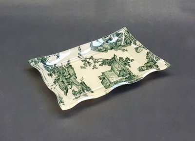 Vuotatasche - vassoietto in plexiglass con tessuto &quot;Toile de jouy&quot; VERDE