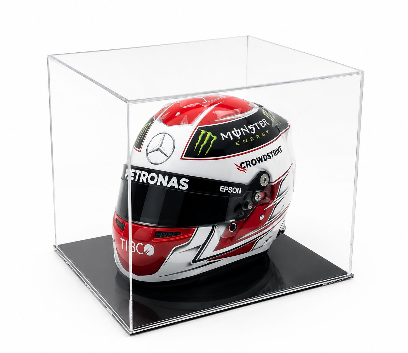 Teca - vetrina per casco auto / moto in plexiglass con base nera