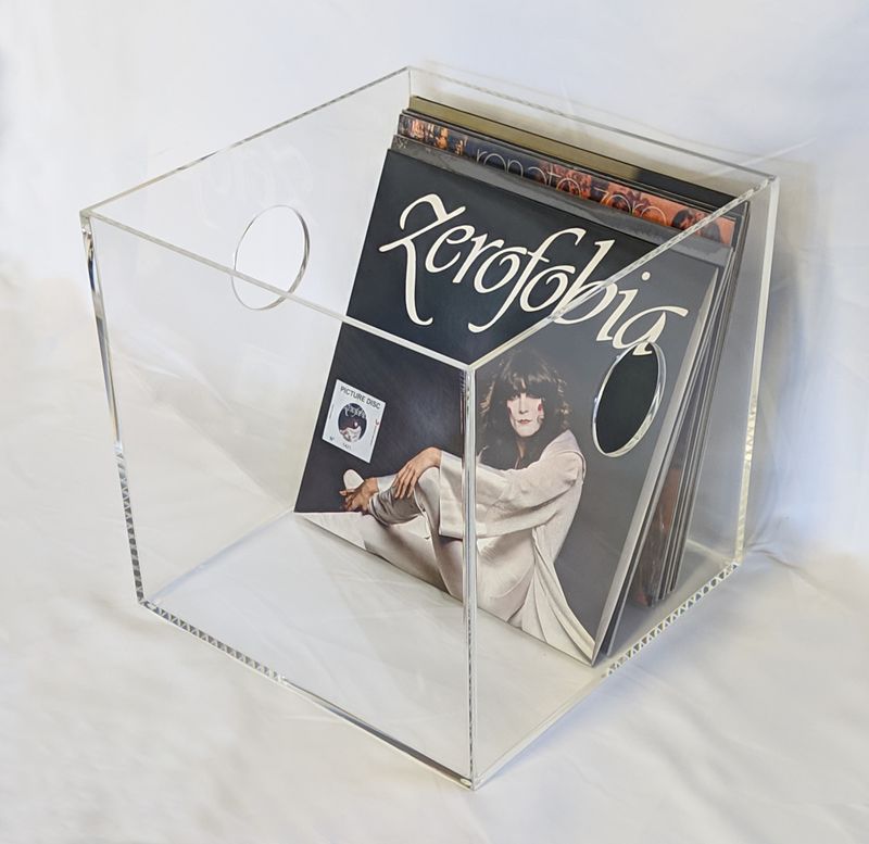 Contenitore portadischi vinili in plexiglass trasparente a cubo