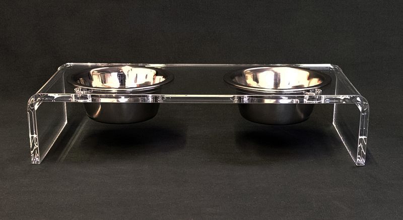Mangiatoia porta ciotole per cani e gatti in plexiglass trasparente "Cosmo" XSMALL