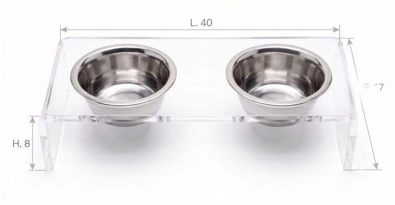 Mangiatoia porta ciotole per cani e gatti in plexiglass trasparente "Cosmo" SMALL
