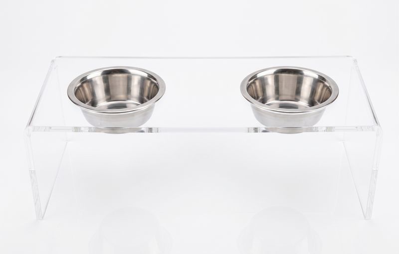 Mangiatoia porta ciotole per cani e gatti in plexiglass trasparente "Cosmo" MEDIUM