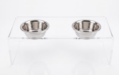 Mangiatoia porta ciotole per cani e gatti in plexiglass trasparente "Cosmo" LARGE