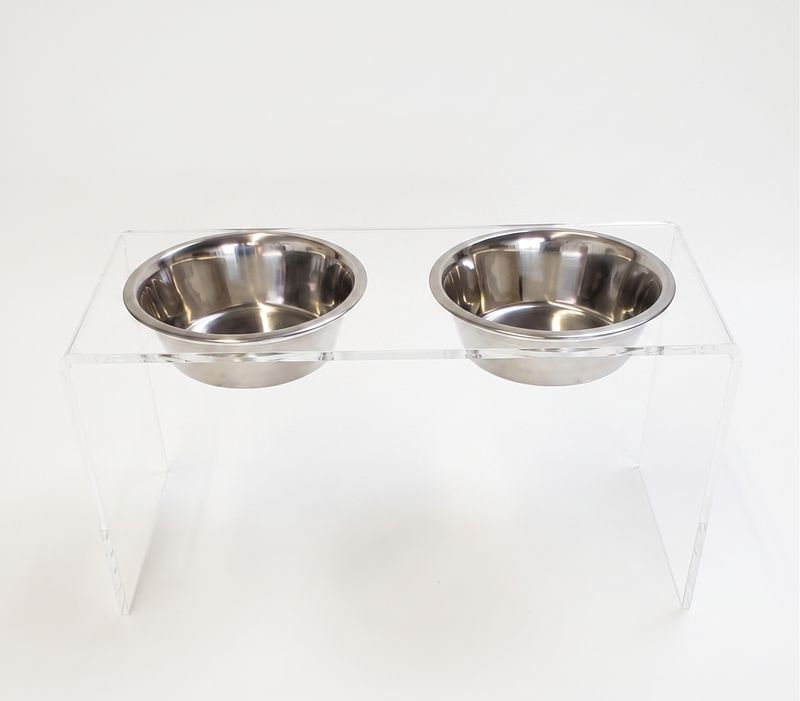 Mangiatoia porta ciotole per cani e gatti in plexiglass trasparente "Cosmo" XLARGE